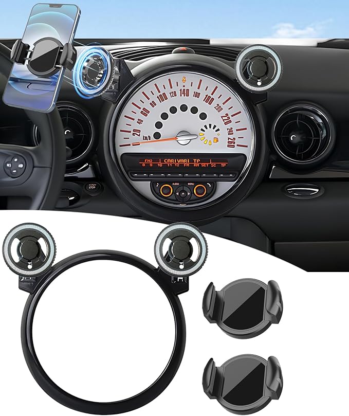 Magnetic Car Phone Mount for BMW MINI Cooper 2007 2008 2009 2010 2011 2012 2013 Accessories, for MagSafe Strong Magnets Cell Phone Holder, with Portable Phone Gripper 360° Rotation