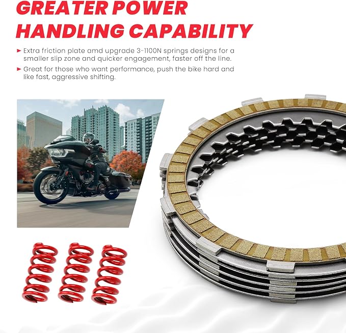 M8 Friction Steel Plate Clutch Kit - For Harley Touring Softail Milwaukee-Eight Engine Models, 10x Friction, 9x Plate Steel Plate, 3x Springs