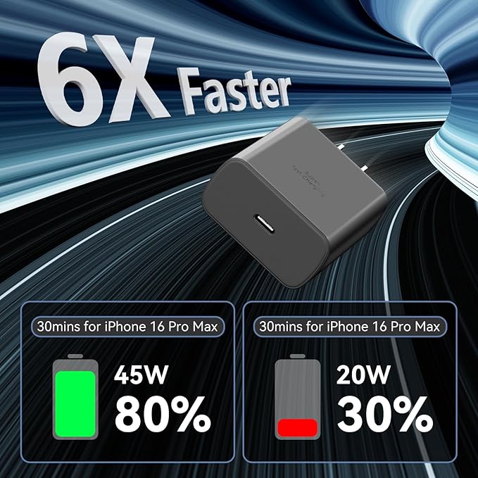 Phone 17 16 Pro Max Charger Fast Charging, 45W Super Fast USB C Charger Block with 10FT Long Charging Cord Cable for 17 16 Pro Max/17 16/16 Plus,15 Pro Max/15 Pro/15, Android Phone-Black