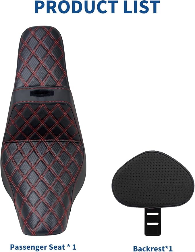 One-Piece Driver Passenger Seat Motorcycle 2-Up Seat with Driver Backrest Cushion Pad Fit for Harley Softail Sport Glide FLSB Low Rider FXLR FXLRS FXLRST 2018-later (Red Stitching)