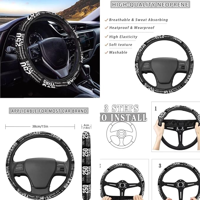 Route 66 250 Years American Flag Car Seat Cover Set 11 Piece with Seatbelt Pad Cover and Steering Wheel Covers, Black Patriotic Auto Decor for 250th Anniversary Celebration