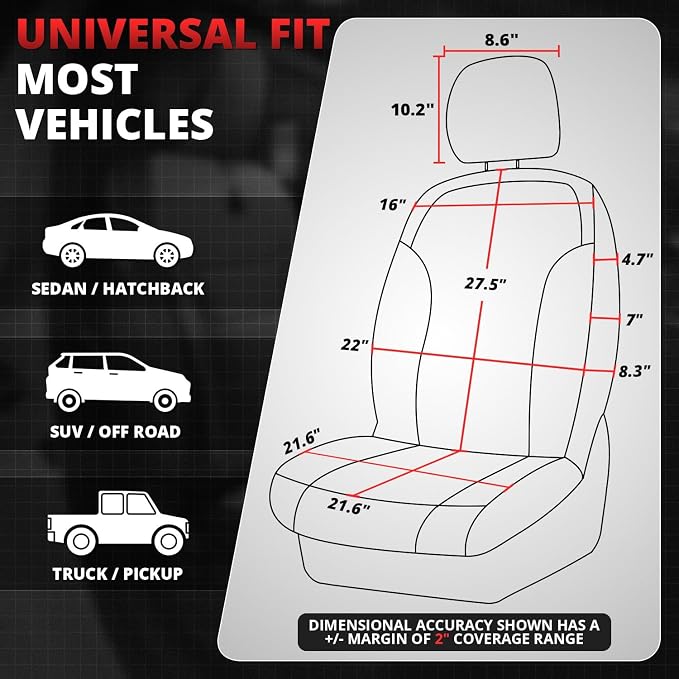 Sport Series Leatherette Full Set Seat Covers Universal for Cars Trucks SUV, Black, CA-SC-Sport-Full-BK