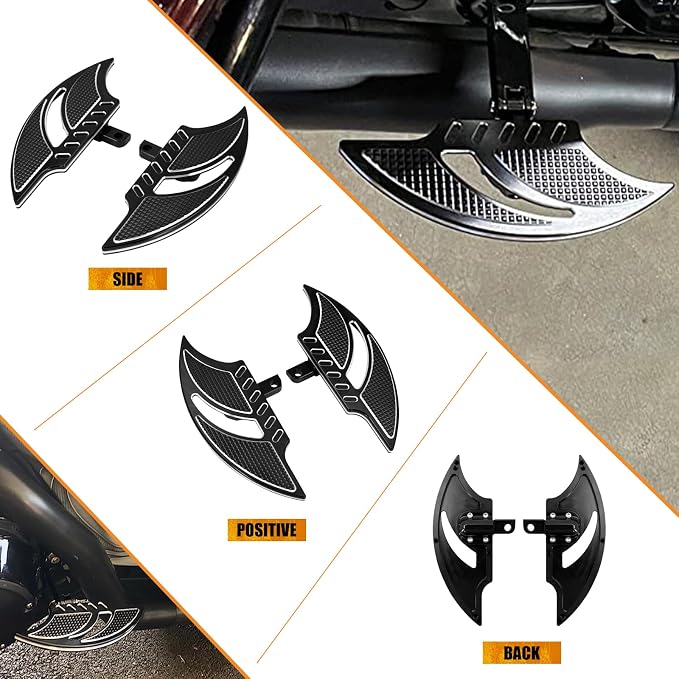 Passenger Footboards Rear Floorboards Male Mount Foot Pegs CNC Cut Fit For Harley Sportster Touring Road King Road Glide Electra Glide Street Glide Dyna (Black)