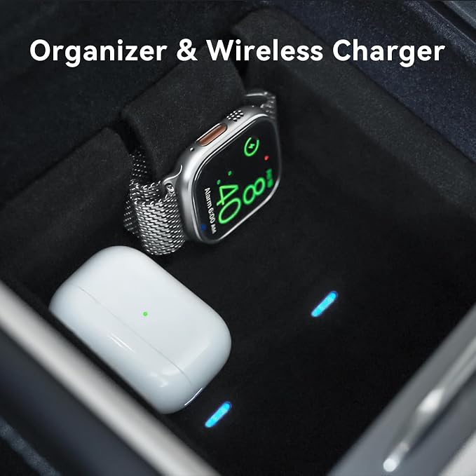 Vogue Furniture Direct Tesla Model 3/Y Center Console Organizer Tray with Wireless Charging Function Compatible for Apple Watch and AirPods