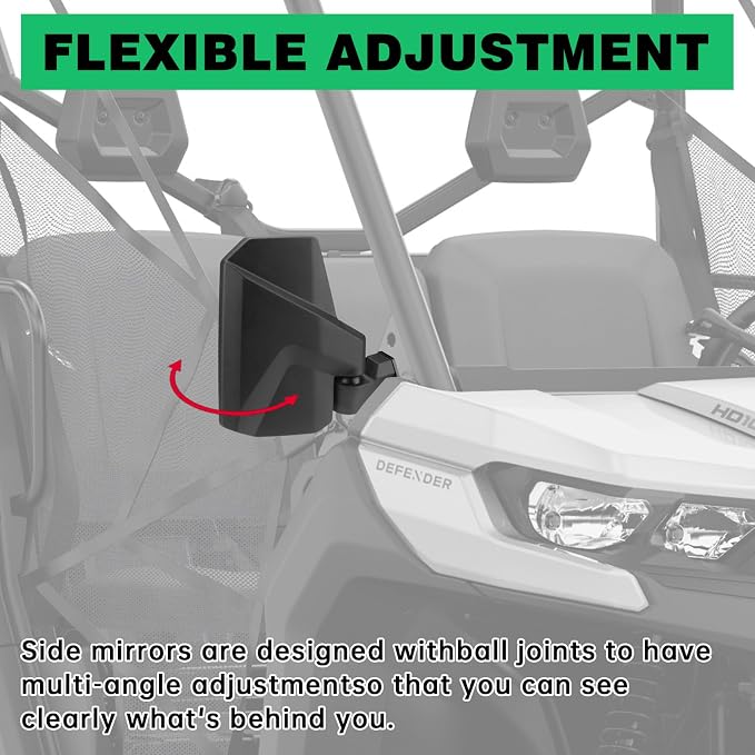 SHEJISI Defender Side Mirrors,The Spring Back Feature Allows Easy Reset After Fold,2024 New UTV Mirrors Compatible with Can Am Defender HD10 HD9 HD8 HD7 HD5,Suitable for No Door,Half Door,Full Door