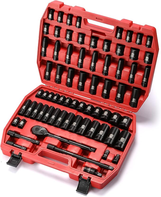 MIXPOWER 1/2-inch 70 Pieces Impact Socket Master Set, SAE and Metric, 5/16-Inch to 1-1/4-Inch and 8-24 mm Shallow/Deep