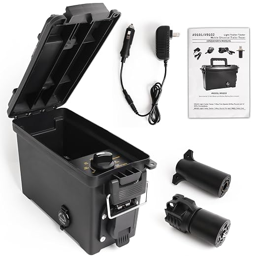 9101 Trailer Light Tester 7 Way Spade Pin with Trailer Plug Adapter Trailer Wiring Tester for RV Utility Trailer Test Lighting and Brake Systems Avoid Blown Fuses