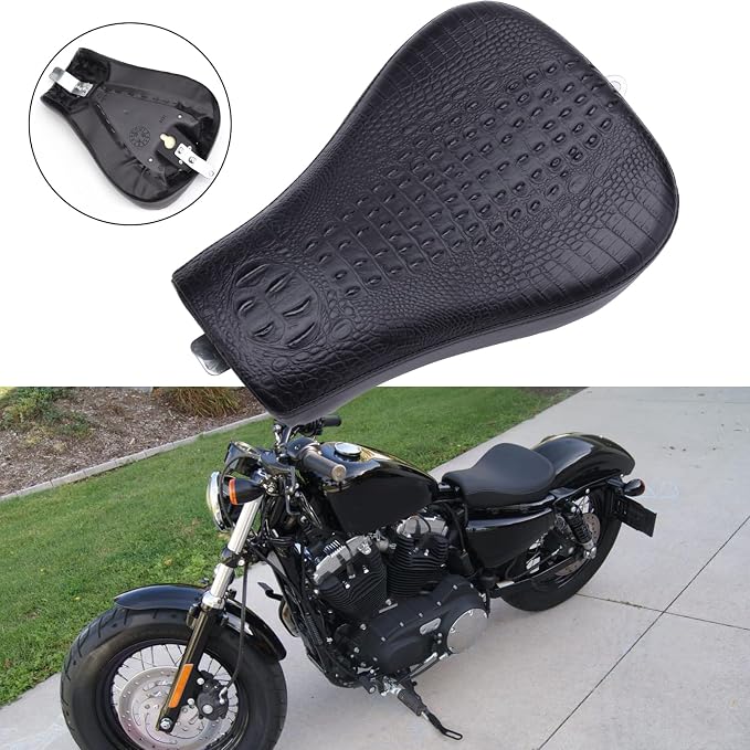 Black Crocodile Motorcycle Solo Seat Front Driver Cushion Compatible with Harley Sportster Forty XL1200 883