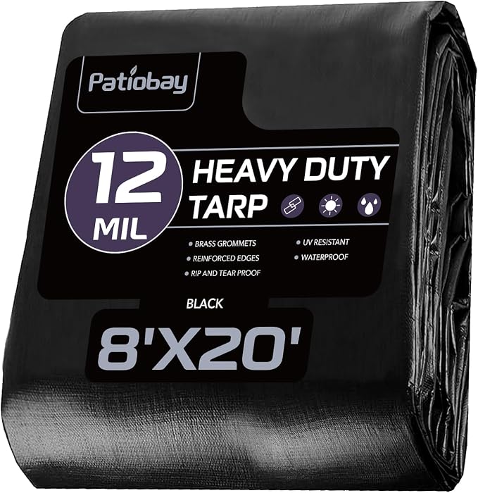 Tarp 8x20FT, 12 Mil, Heavy Duty Waterproof Tarps with Grommets Every 23.6", 420D Thick Plastic Tarp, UV Resistant, Tear & Fade Resistant, Reinforced Edges for Outdoor Pool, Camp, Tent