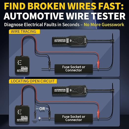 P30 Pro Circuit Tracer with Dual LED Lights, Automotive Electrical Open & Short Finder, Fault Probe Cable Tester, Diagnostic Tool for Vehicle Wiring Repair, Cable Toner, DC 6-42V(With Battery)
