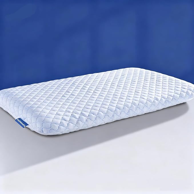 SofGlowly Thin Flat Pillow for Sleeping – 2.25" Ultra Slim Cooling Memory Foam Pillow for Stomach & Back Sleepers, Low Profile Neck Alignment Design with Soft Washable Cover,Supportive & Comfortable