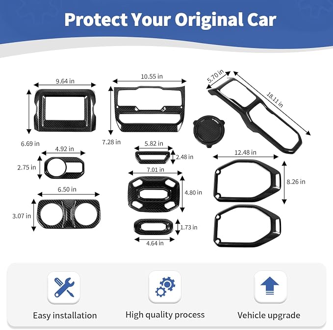 RT-TCZ for Wrangler JL Interior Trim Kit Carbon Fiber for Jeep Wrangler JL JLU 2018-2023 4-Door Black Carbon Fiber Grain Interior Accessories 11pcs (for 7 inch Display)