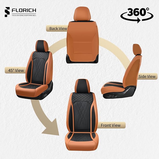 FLORICH Seat Cover Full Set Automotive Seat Cover 5 Seats Leather Waterproof Car Seat Cover Easy installation Non-slip Comfort Cushion Universal Fit for Most Car Truck SUV Seat Protection, Brown&Black