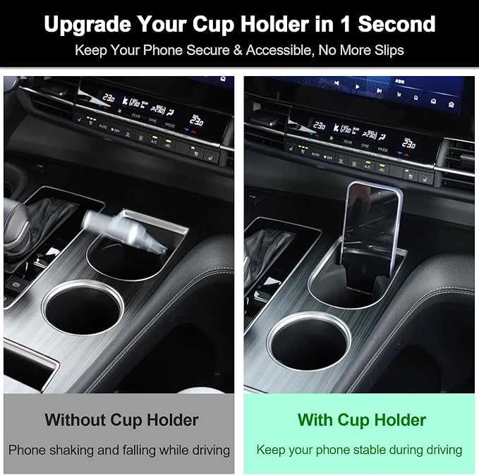 TOPINSTALL New Dash Tray and 2-in-1 Cup Holder with Phone Mount Compatible with 2025 2026 Toyota Sienna 12.3" Screen, Dashboard Hidden Screen Storage Organizer(Not for LE Trim with 8" Screen)
