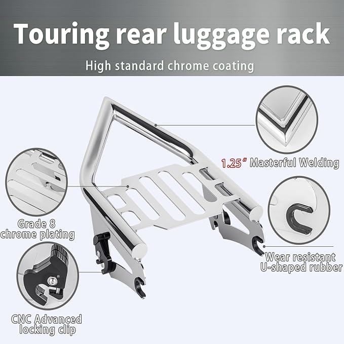 Detachable Luggage Rack for Harley Touring 2009-2026 Street Road Electra Glide/Road King, Chrome（Classic）