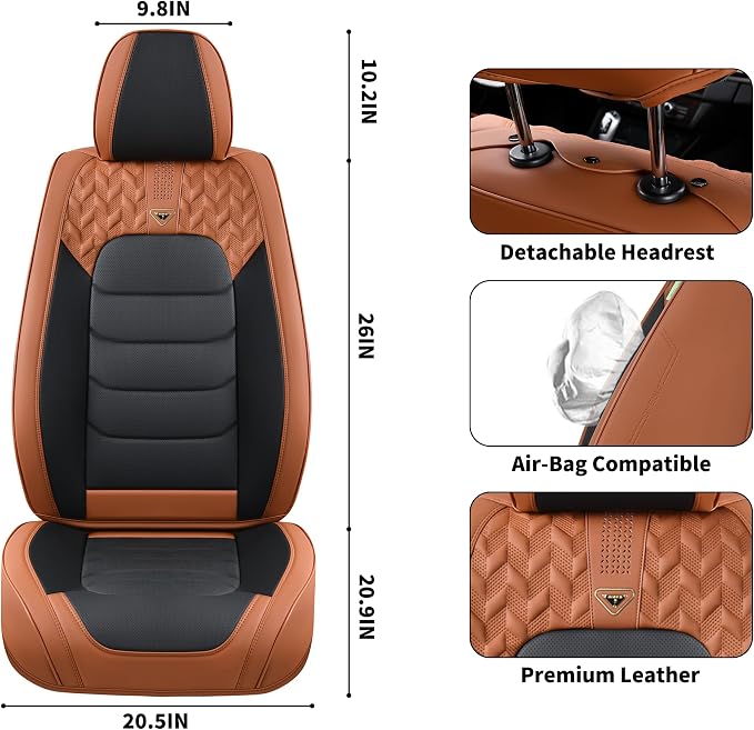 FLORICH Car Seat Covers, Leather Seat Covers, Front Seat Covers 2PCS,Waterproof Car Seat Protector, Auto Driver Seat Covers Accessories Fit for Most SUV Trucks(Brown&Black, Front Pair)