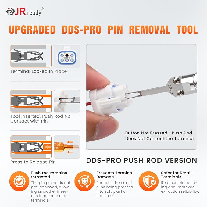 JRready Automotive Pin Removal Tool for 1.8mm DJ7021G Connector Terminal Upgraded DDS Push Rod Pin Extractor for Car Wire Harness Repair Suitable for DJ7031G DJ7041G DJ7061G DJ7091G JRDDS-D230APRO-01