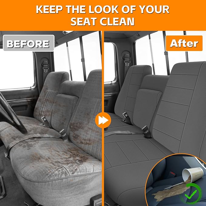 Truck Seat Cover Compatible with 1987-1991 Ford F150 Front Bench with Opening Armrest and Molded Headrest, Charcoal