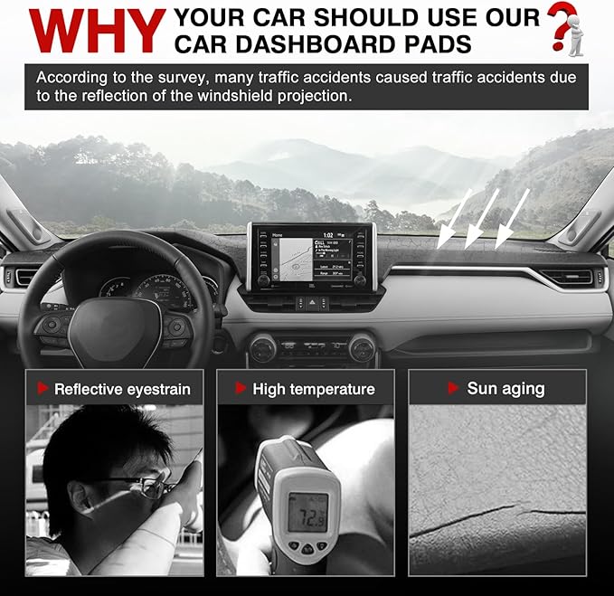 Autorder Gray Dashboard Cover Mat for Toyota RAV4 2019-2025 Accessories Dash Cover Upgrade Polyester Dash Mat Sunshade Glare UV Rays Protector