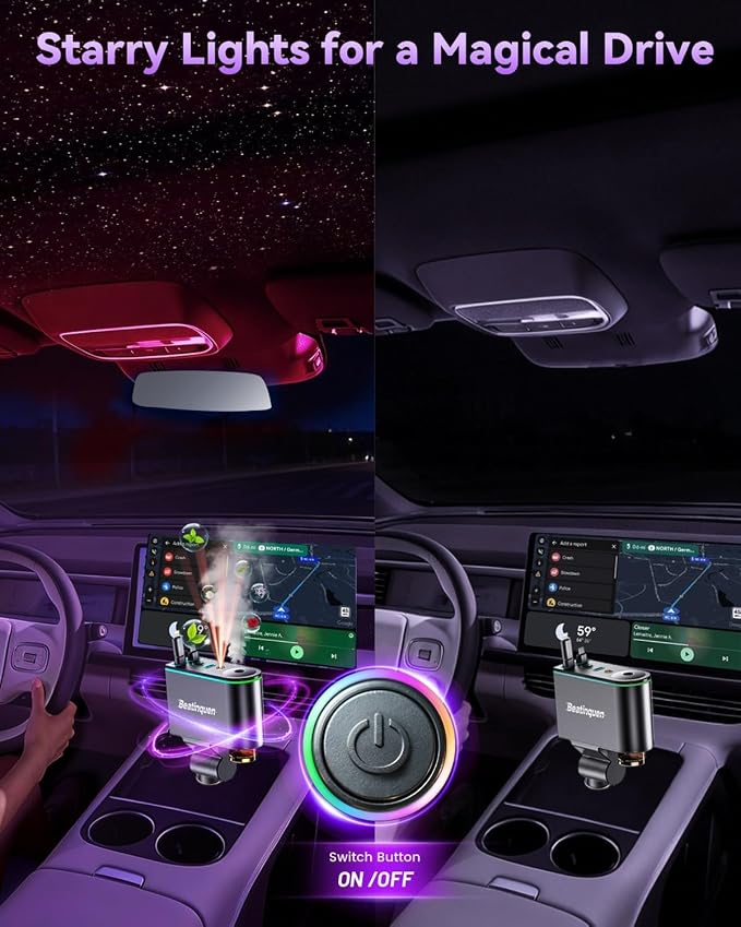 5 in 1 Retractable Car Charger USB C,Smart Car Air Freshener Diffuser | Charging Retractable Car Phone Charger with aromatherapy diffusers,66W Cigarette Lighter Adapter Type-C for iPhone17/16/15/14