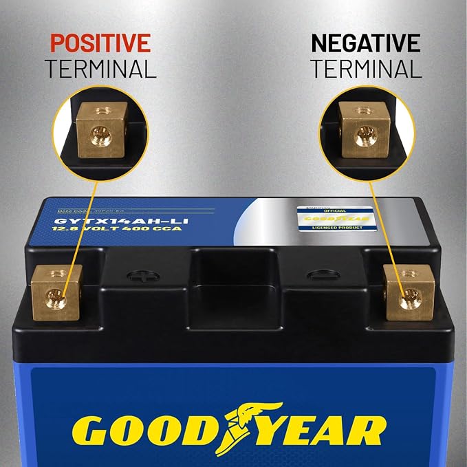 Goodyear GYTX14AH-LI Lithium LiFePO4 12.8V 400CCA Rechargeable High Performance Powersport Battery with Smart BMS Replacement for Motorcycle, ATV, UTV, Scooter, Watercraft, Jet Ski, and Snowmobile