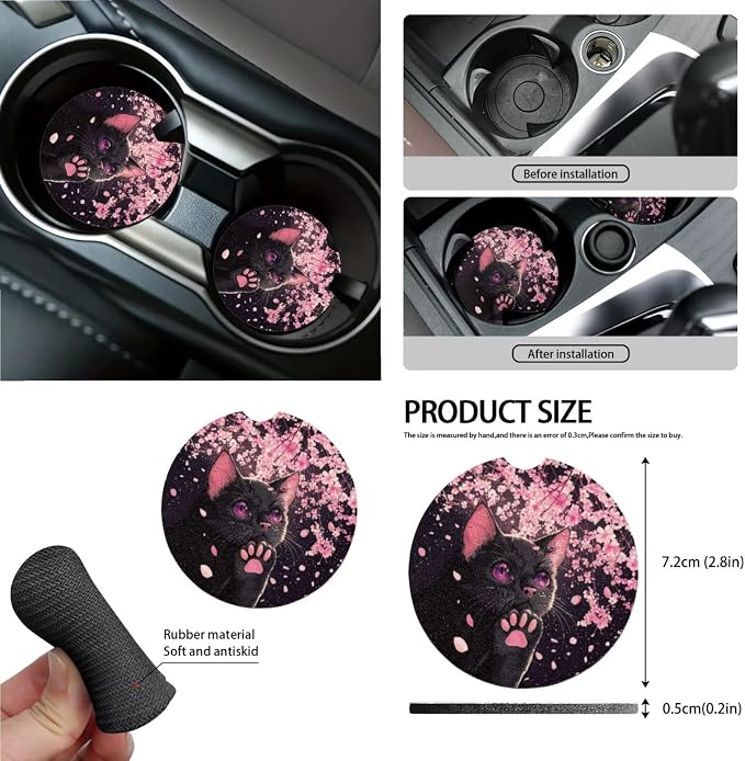 Cat Print Automotive Seat Covers Full Set of 15 Cherry Blossom Print Front Rear Seat Cover Steering Wheel Cover Safety Belt Pads Garbage Bag Car Air Vent Organizer Cup Cushions