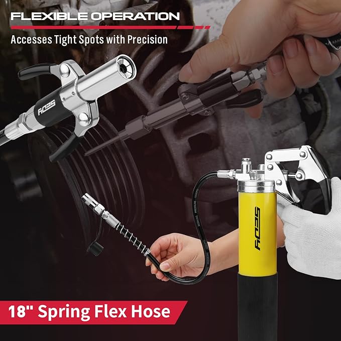 17-Piece Heavy Duty Grease Gun Kit: 14oz Grease Tube Flexible Hose Bearing Grease Pump 8000 PSI Pistol Grip Grease Guns Tool Marine Durable Connectors Adapters Extension Tubes Nozzle Easy Operation