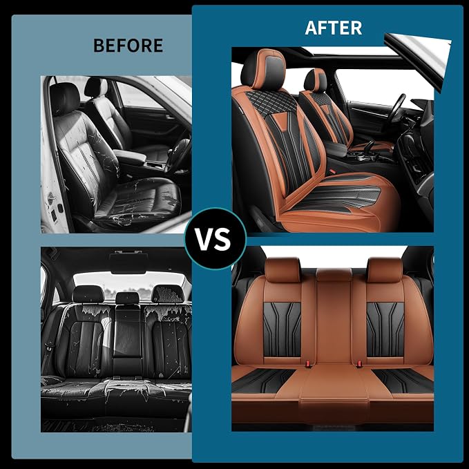 Fit Rogue Car Seat Covers Premium Leather for Nissan Rogue 2015-2025 2026. Waterproof， Anti-Slip, Scratch-Resistant & All-Weather Seat Cushion Protector (2 Front Seat, Brown&Black)