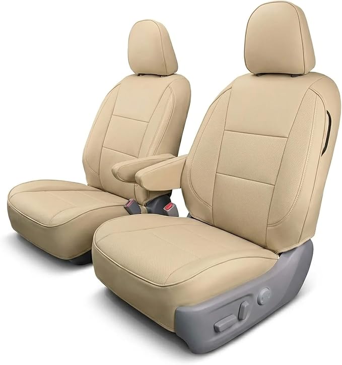 FH Group Custom Fit Car Seat Covers Specifically Made for 2011-2020 Toyota Sienna 7 Passenger, Car Seat Cover Front Set, Automotive Seat Covers in Solid Beige Faux Leather, Waterproof and Washable