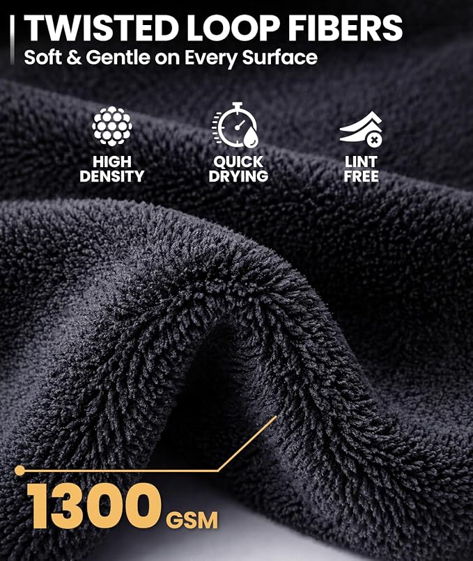 EVEO Car Drying Towel - (1300 GSM) XL Drying Towels Car Detailing - Car Microfiber Towel (36"x24") Microfiber Drying Towels for Cars Towels Drying, Car Wash Towels, Ultra Absorbent - Grey & Green