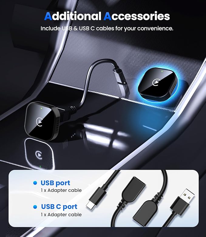 Teeran Wireless CarPlay Adapter for iPhone (2026 Upgraded), Mini Plug & Play for Cars with Factory Wired Apple CarPlay, Fast & Stable Connection, Easy Setup, Wide Vehicle Compatibility USB & USB C﻿