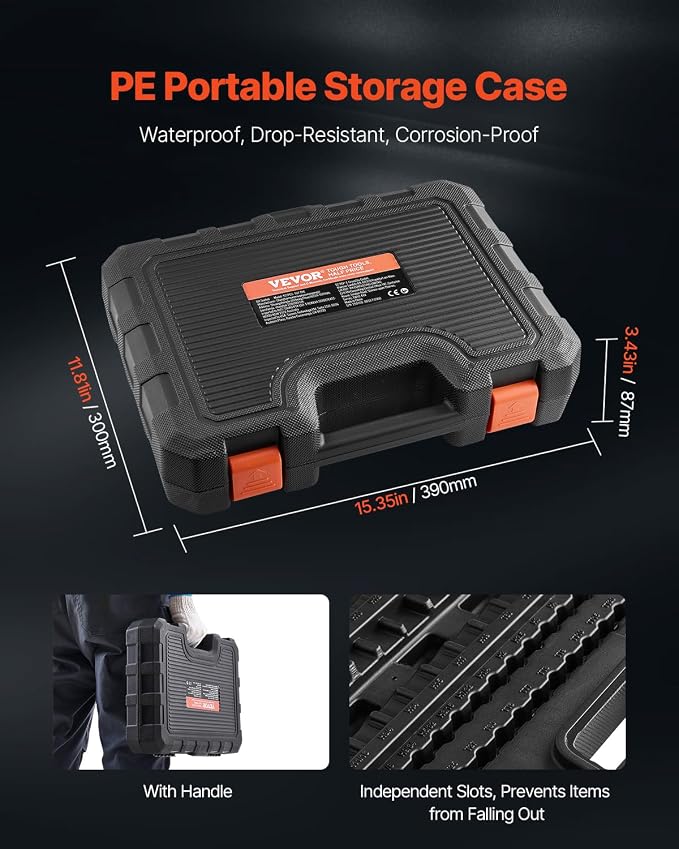 VEVOR Bit Socket Set, 107-Piece SAE and Metric, Hex/Torx/External Torx/Tamper-Proof/Extra Long, S2 Alloy Steel and Cr-V Steel, 1/4 in, 3/8 in, and 1/2 in Drives, with Enhanced Storage Case, Hand Use