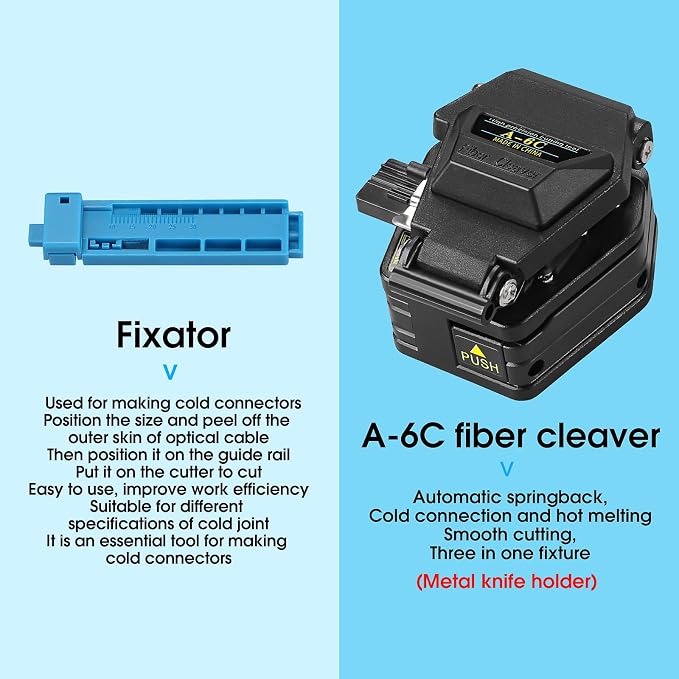Fiber Optic Termination Kit FTTH Cold Connection tool Kit 6C Fiber cutting knife Stripper Pliers D7 OPM with RJ45 network testing and FC to LC Adapter