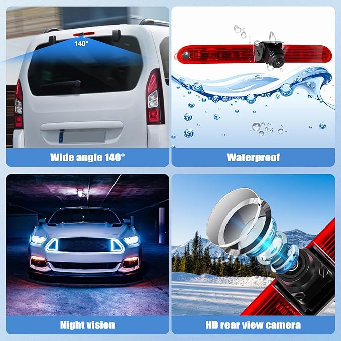 Camecho Top Rear Backup Camera Rear View Compatible for Peugeot Partner/Citroen Berlingo 2008-2020 Van Truck AHD IR Night Vision Waterproof Roof Mount Reversing Brake Light Parking Assist Replaces