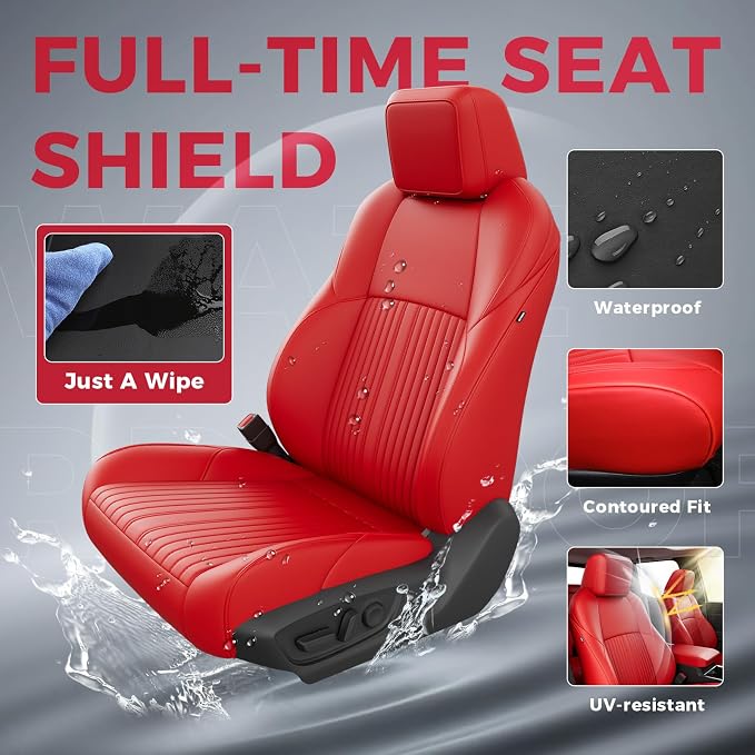 FREESOO Custom Fit Leather Tacoma Seat Covers Full Set Gen 4Th 2024-2026 Double Cab, for Sr/Sr5/Trd Prerunner/TRD Sport/TRD Off-Road/Limited, Seat Covers for Tacoma (5 Seats, Red)