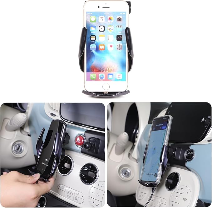 HAPPYHORSE Car Phone Mount Compatible with Fiat 500 2016-2023，Car Center Console Mobile Phone Bracket Phone Holder Phone Mount Mount with Self-Adhesive Base Accessories (Style D)