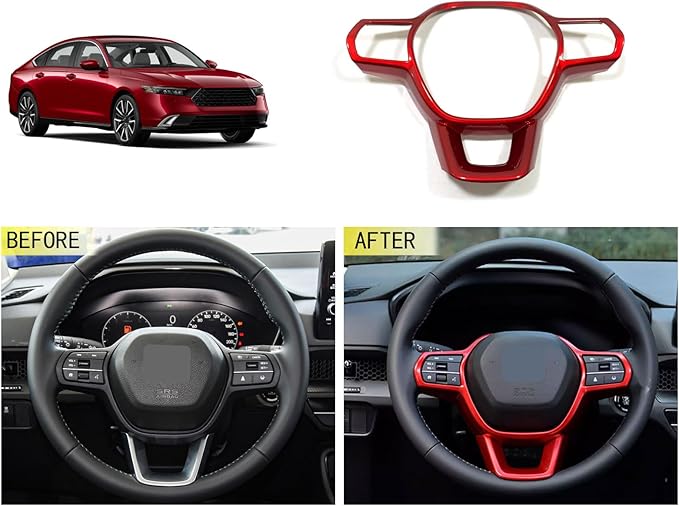 Steering Wheel Surround Frame Cover Trim Compatible with Honda Accord 2023 2024 Interior Car Accessories ABS 1PC(Red)