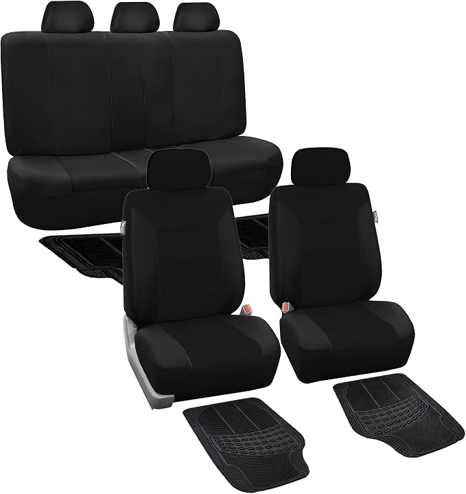 FH Group FB065115 + F11306 Classic Khaki Seat Covers (Black) Full Set – Universal Fit for Cars Trucks & SUVs