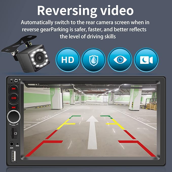 7'' Double Din Car Stereo Build-in Apple Carplay,Bluetooth 5.1 Hand-Free Calling,Touchscreen Car Radio FM,GPS Navigation,Night Vison Backup Camera,USB/TF/Subwoorf/240 watts