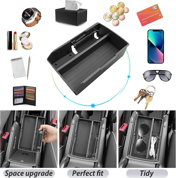 SKTU Upgrade for 2025 2026 VW Tiguan Center Console Organizer for 2025 2026 VW Tiguan (S/SE/SE R-Line Black/SEL R-Line) Console Tray VW Tiguan 2025 2026 Accessories ABS Anti-Slip Insert Console Tray