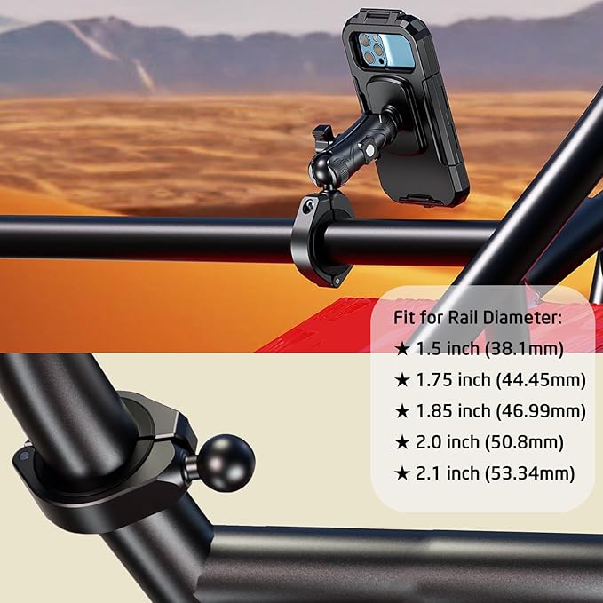 iMESTOU Waterproof ATV Phone Mount with Aluminum 1" Ball Large Clamp Mount Adapter Fits for ATV UTV 1.5''/1.75''/1.85''/2''/2.1'' Handlebars, Suitble for 5.5"-6.8" Smartphones (Size L)