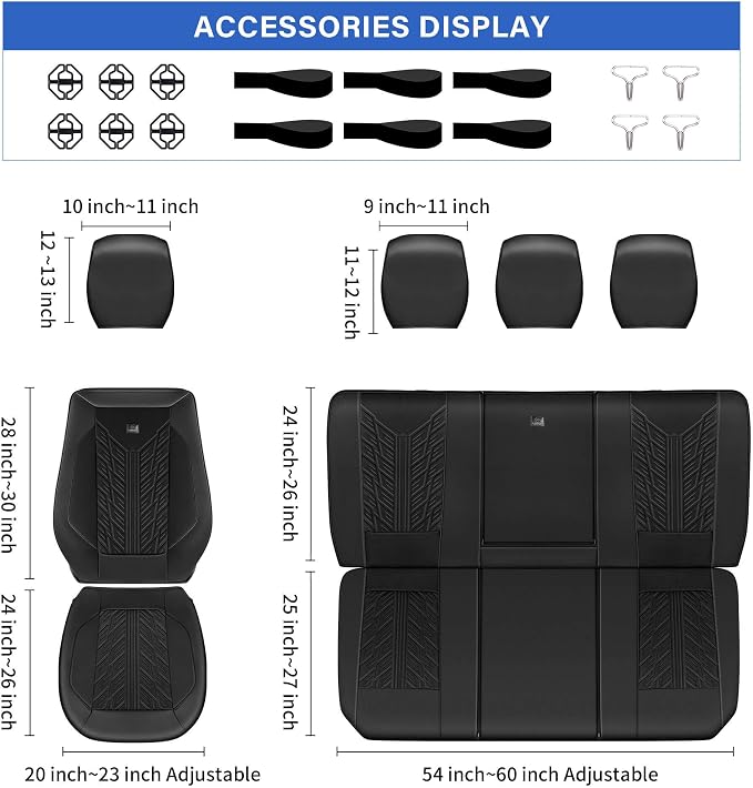 CAR PASS Leather Oxford Large Seat Covers For Truck F150 Ram Silverado Sierra 1500 Seat Covers, Scratch-resistant Water-proof All Weather Universal Fit for Extra Large Truck Car SUV Full Black 3D Tyre