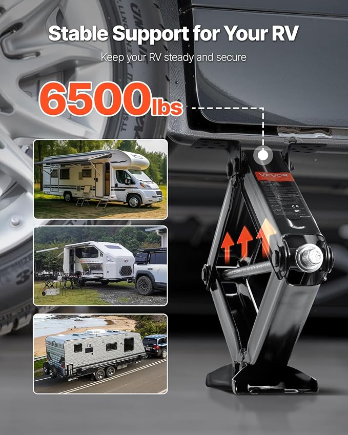 VEVOR 6500 lbs RV Scissor Jacks, 4-23.4 in RV Stabilizer Leveling Scissor Jacks, Set of 2, Heavy Duty Stabilizer Jack with Crank Handle, Socket and Bubble Levels, Not Easily Bent or Deformed