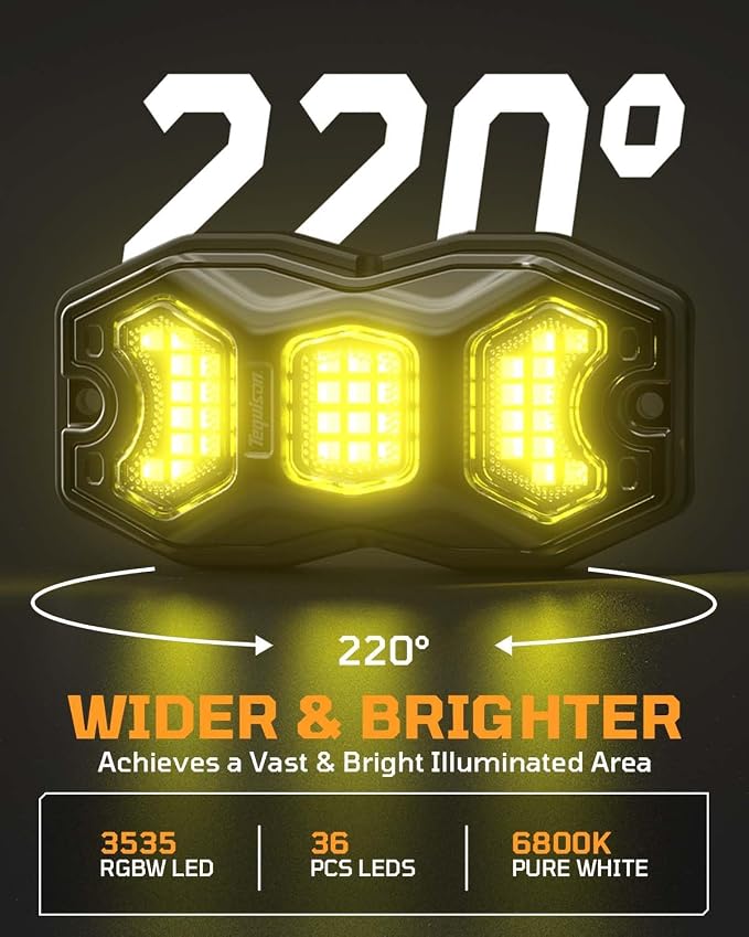 RGB Rock Lights for Trucks Jeep, 12 Pods with APP & RF Control, Pure White & 16M Colors, 20+ Dynamic Modes, Music & Voice Sync, IP67 Waterproof, Includes 6x6.7ft Extension Wires