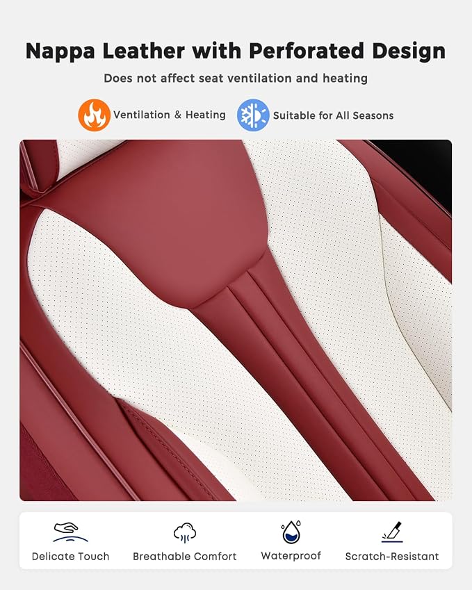 Huidasource Universal Car Seat Covers, Luxury Waterproof Faux Leather, Airbag Safe, Simple Installation, Stain Resistant, Ideal for Families and Pet Owners, Red & White