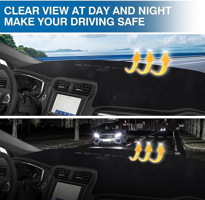 KUST Black Dash Cover for 2013-2020 Ford Fusion (S, SE, Titanium, Hybrid, Sport, Platinum, Energi) Non-Slip Dashboard Cover Interior for Ford Fusion Accessories Custom Fit Dash Mat