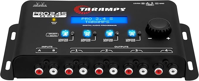 Taramp's Pro 2.4S DSP Crossover full Digital Signal Processor and Equalizer with sequencer 15-band Graphic Equalization 12 preset EQ 2-Channel in and 4-Channel Out