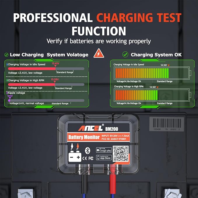 ANCEL OBD2 Scanner FX2000 Car Scanner ABS SRS Transmission Airbag OBDII Scanner Diagnostic Tool, BM200 12V Car Battery Tester, Bluetooth 4.2 Automotive Battery Monitor Auto Battery Load Analyzer