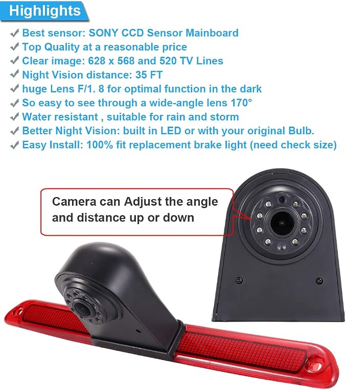 High Roof Mount 3rd Brake Light Rear View Backup Camera+4.3" inch TFT LCD Monitor Replacement for Van Mercedes Benz Sprinter W906/ VW Crafter Caravelle 2007-2015