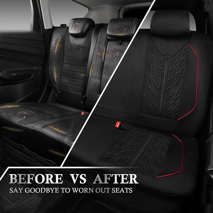 CAR PASS Waterproof Split Bench Seat Covers,Neoprene Rear Seat Covers,All-Weather Non-Slip Durable, Universal Fit for SUVs Sedans Trucks Vans Automotive,Black